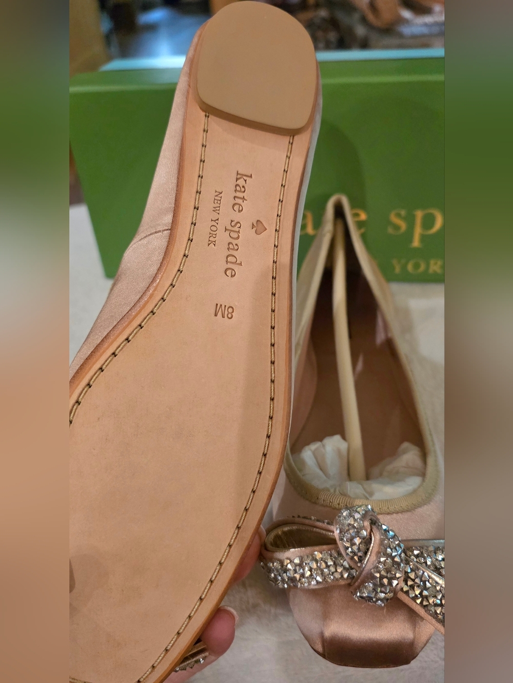 kate spade blush pink satin crystal bow ballet flats - Picture 3 of 6